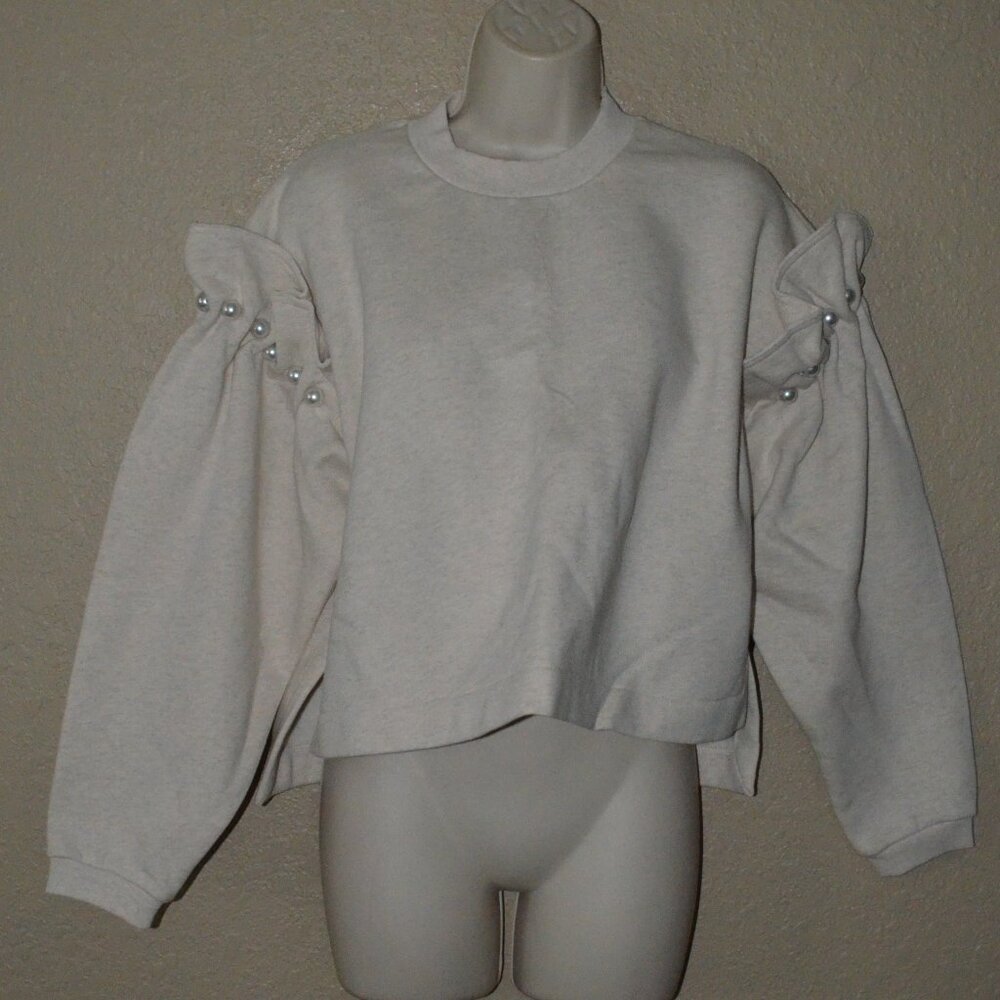 Sz XS Mother of Pearl Dani Oatmeal Pearl Detail Sweatshirt - Picture 4 of 10
